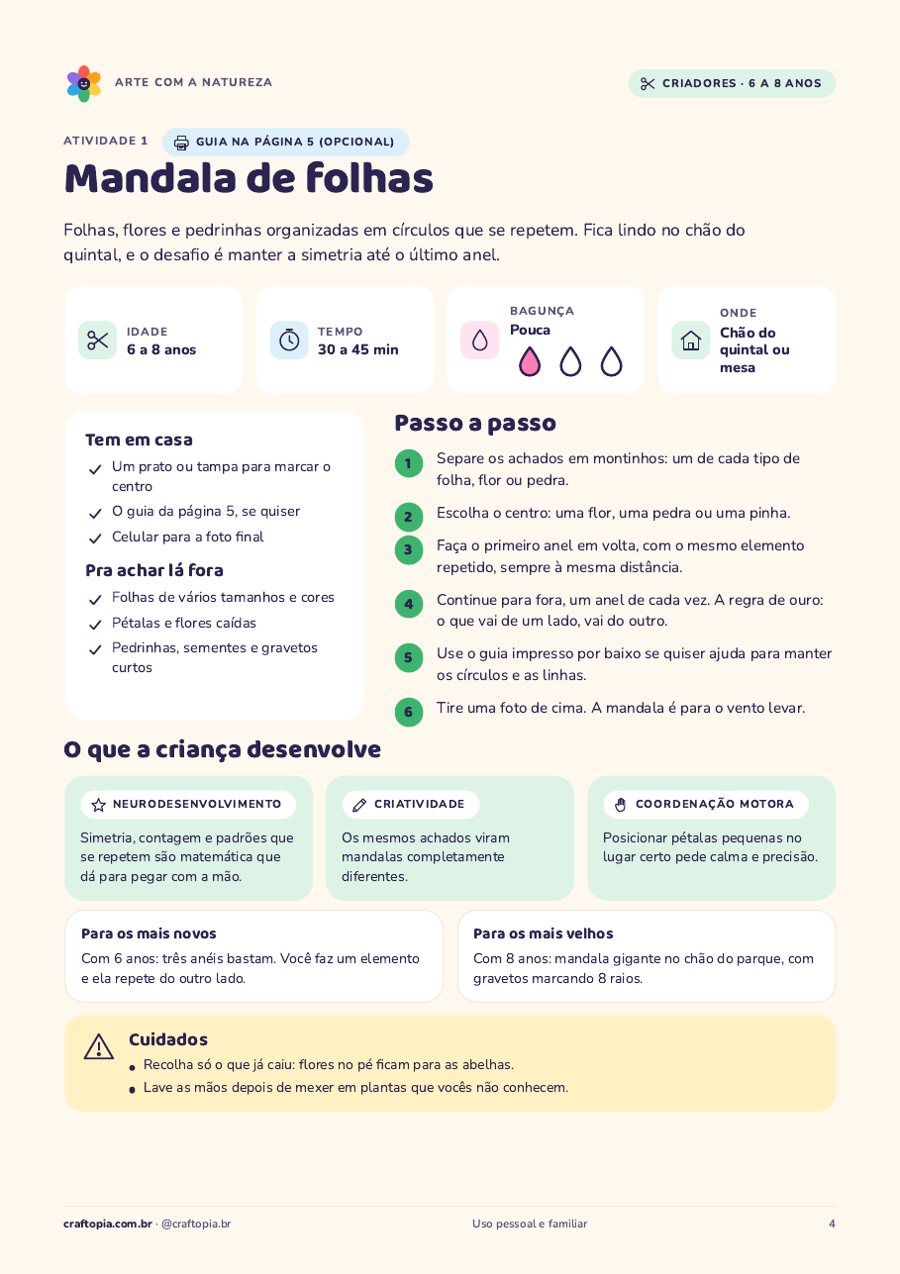 Página de dentro de Arte com a natureza para criadores