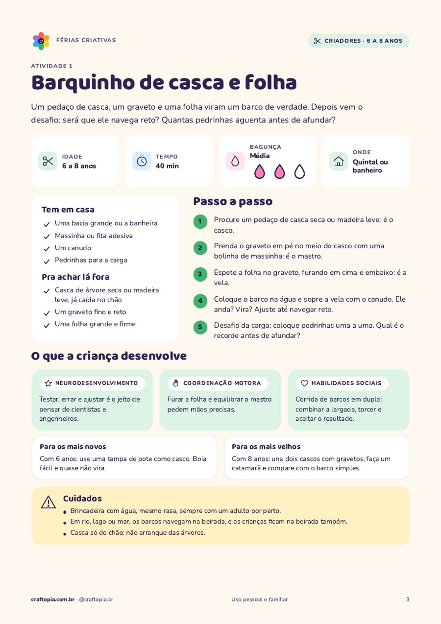 Página de dentro de Férias criativas para criadores