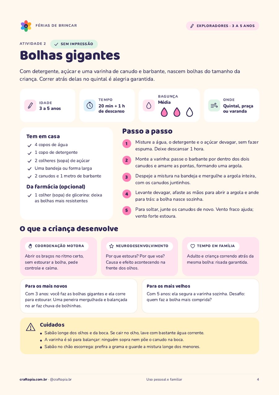 Página 3 de amostra de Férias de brincar para exploradores