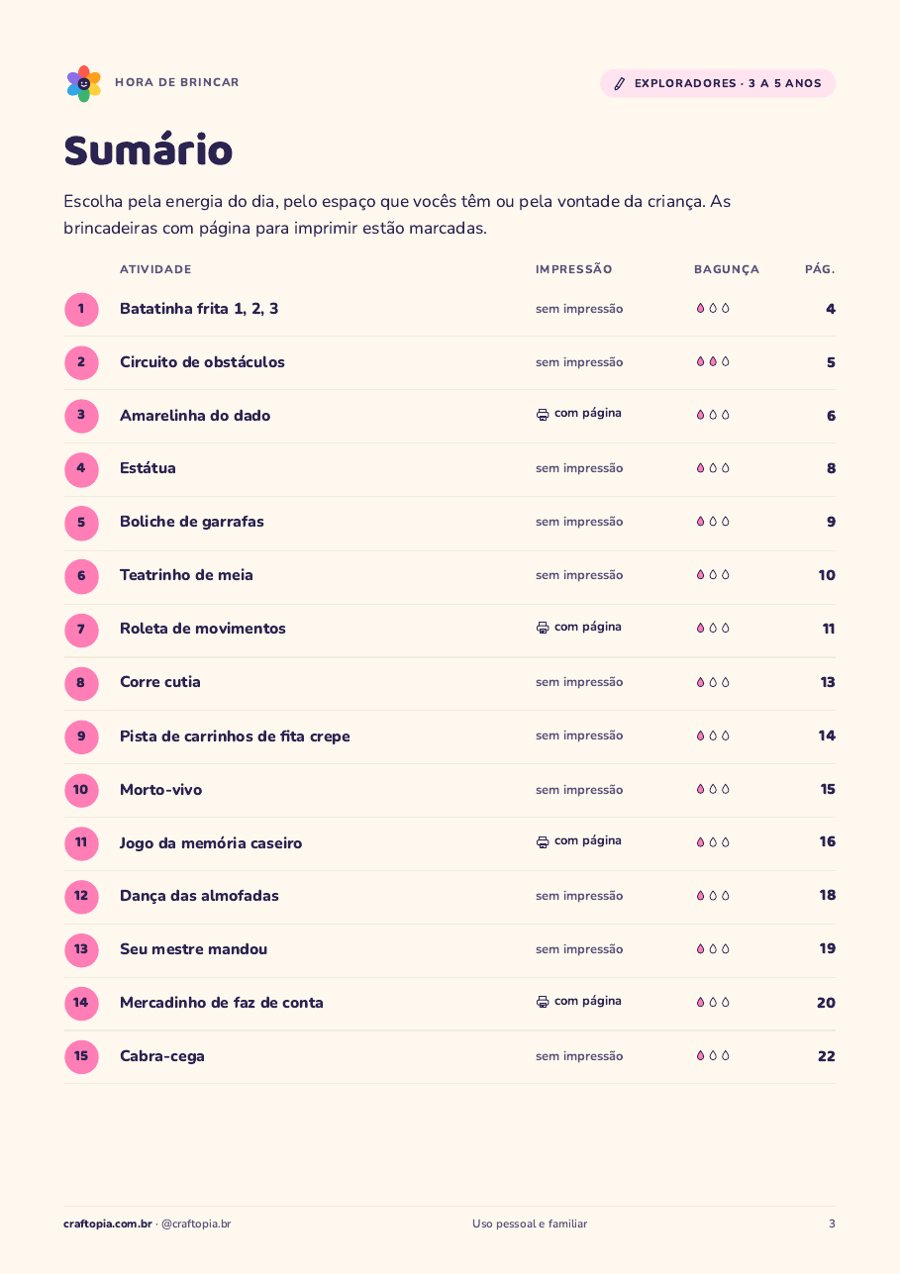 Página 2 de amostra de Hora de brincar para exploradores