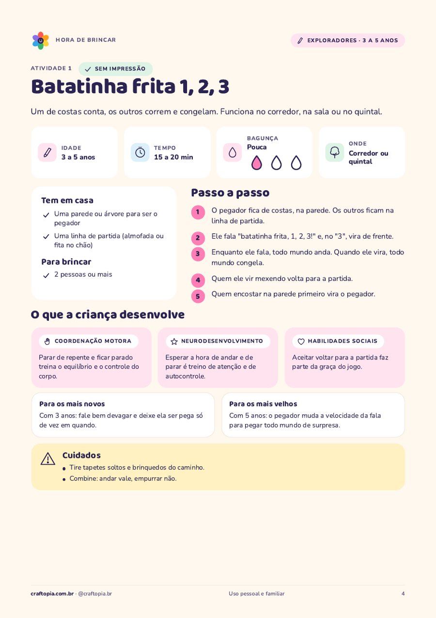 Página 3 de amostra de Hora de brincar para exploradores