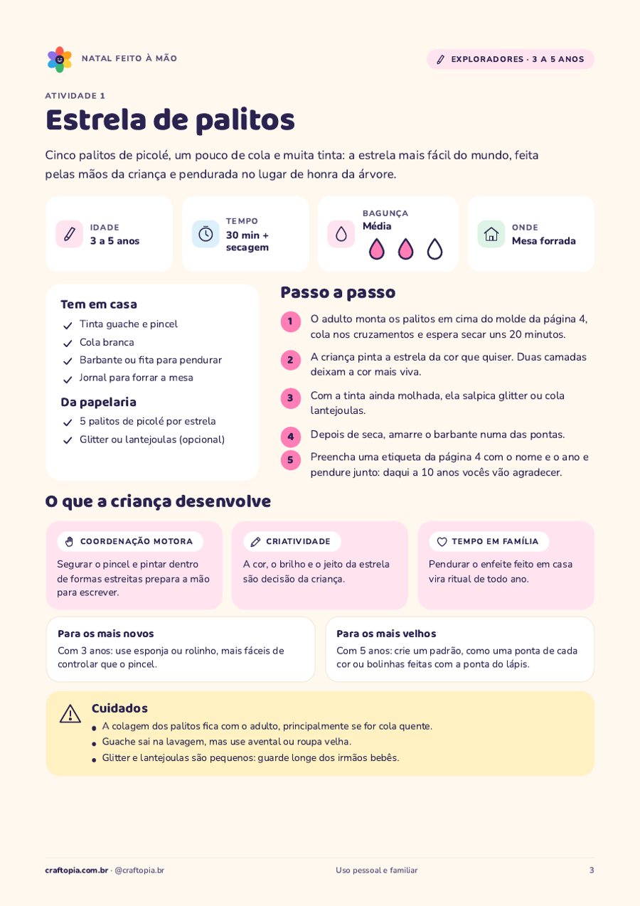 Página de dentro de Natal feito à mão para exploradores