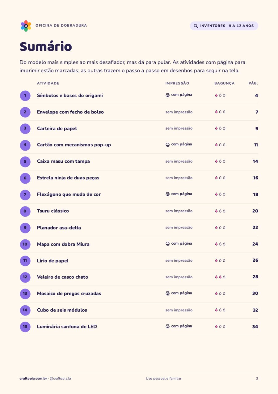 Página de dentro de Oficina de dobradura para inventores