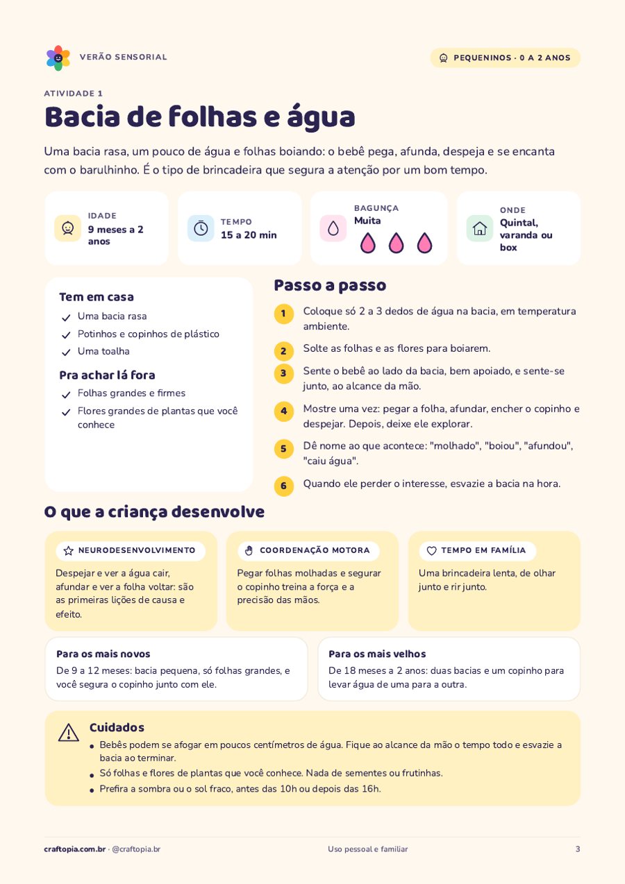 Página de dentro de Verão sensorial dos pequeninos